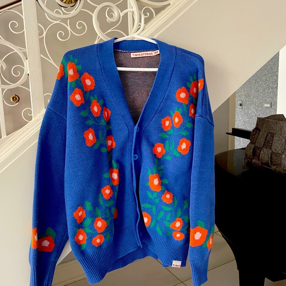 Vibrant Blue and Orange Floral Cardigan Sweater Tinycottons